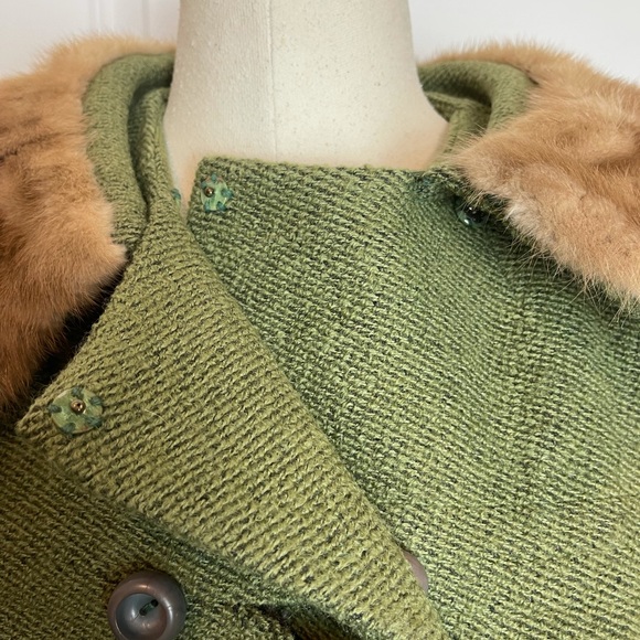 Vintage Amter’s Green Coat with Mink collar fully lined - Picture 4 of 8